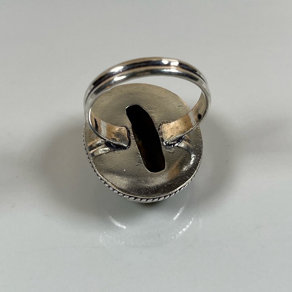 925 Sterling Silver Overlay Tibetan Turquoise Gemstone Ring Size 10.25 - Picture 4 of 9